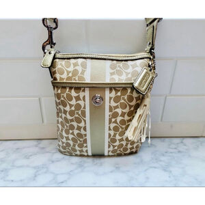Coach Chelsea Heritage Stripe Khaki Gold Crossbody